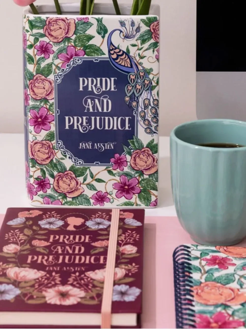 Steel Mill Burgundy Floral Pride & Prejudice Book Club Elastic Cord Journal